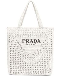 Prada Logo-print Raffia Tote Bag - White