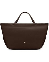 Aigner - Large Paola Logo-Plaque Grained-Leather Tote Bag - Lyst