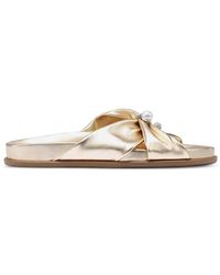 Jimmy Choo - Rafi Pearl-Embellished Leather Sandals - Lyst