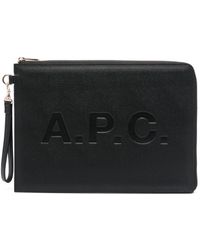 A.P.C. - Logo-debossed Leather Clutch Bag - Lyst