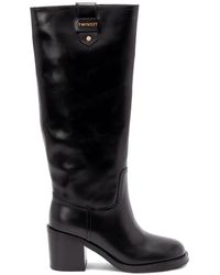 Twinset - Logo-Plaque Block-Heel Boots - Lyst