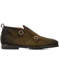 Santoni Textured Side Buckle Detail Boots - Green