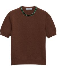 Prada - Jersey De Canalé Con Apliques Enjoyados - Lyst