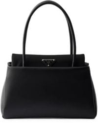 Prada - Passage Small Leather Bag With Re-Nylon Flap - Lyst