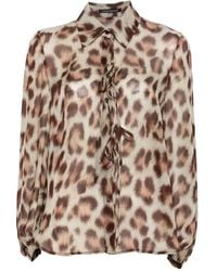 Luisa Cerano - Leopard-Print Tie-Neck Blouse - Lyst