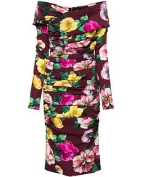 Dolce & Gabbana - Printed Silk Midi Dress - Lyst