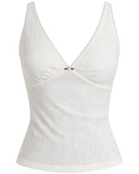 Reformation - Top Rue Pointelle Con Scollo A V - Lyst