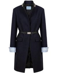 Prada - Crystal-Embellished Belted Coat - Lyst