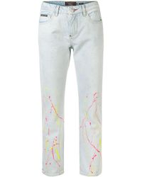 Philipp Plein - High-rise Cropped Paint Print Jeans - Lyst
