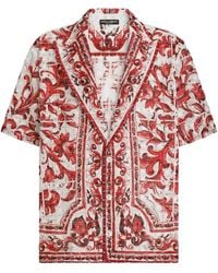 Dolce & Gabbana - Camicia Vanity Con Stampa Maiolica E Decorazione Con Punto Inglese - Lyst