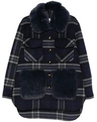 Ava Adore - Faux-Fur-Trim Plaid Coat - Lyst