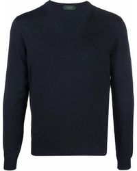 Zanone - Jersey de punto fino con cuello en V - Lyst