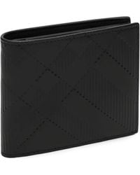 Burberry - Embossed-Check Bi-Fold Wallet - Lyst