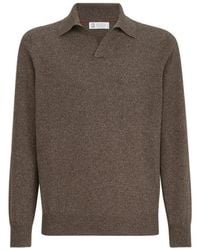 Brunello Cucinelli - Mouliné Cashmere Knit Polo - Lyst