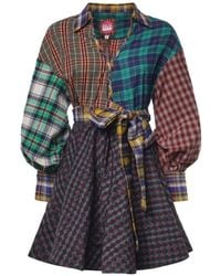 Celiab - Lumbre Patchwork Check Mini Dress - Lyst
