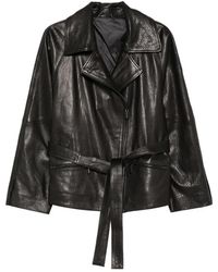 ADRIANNA FERETTI - Belted Leather Jacket - Lyst