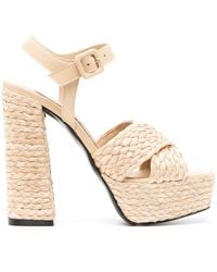 Sergio Rossi - 130Mm Raffia Platform Sandals - Lyst