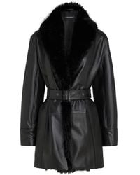Karl Lagerfeld - Kl Studio Ledermantel Mit Kragen Aus Faux Fur - Lyst