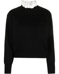 Sandro - Ruffled-collar Long-sleeve Knitted Top - Lyst