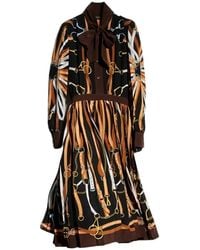 Gucci - Printed Silk Chemisier Midi Dress - Lyst