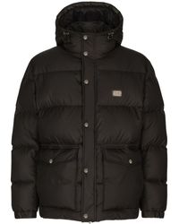 Dolce & Gabbana - Nylon Down Jacket With Hood And Branded Tag - Lyst