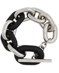 Rabanne - Xl Link-Tone Leather Embellished Bracelet - Lyst