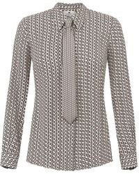 Elisabetta Franchi - Geometric-Print Tie-Neck Blouse - Lyst