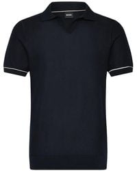 BOSS - Cotton-Blend Knit Polo With Horizontal Stripe - Lyst