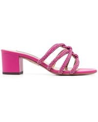 Aquazzura - Crystal-Embellished Fuchsia Leather Mules - Lyst