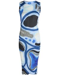 Pleats Please Issey Miyake - Midi Rool Abstract-Print Pleated Dress - Lyst