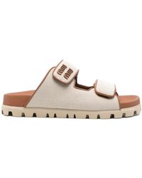 Miu Miu - Canvas And Leather Sandals - Lyst