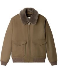 Sandro - Shearling-Collar Zip-Up Bomber Jacket - Lyst
