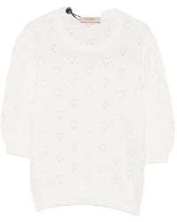 Twinset - Heart-Pointelle Short-Sleeve Sweater - Lyst