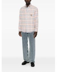 Drole de Monsieur - Check-Pattern Embroidered-Logo Shirt - Lyst