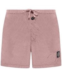 Stone Island - Drawstring-Fastening Logo-Patch Swim Shorts - Lyst