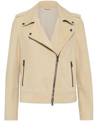 Brunello Cucinelli - Suede Biker Jacket - Lyst