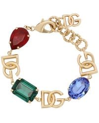 Dolce & Gabbana - Bracciale con logo DG e strass multicolor - Lyst
