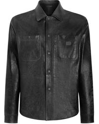 Dolce & Gabbana - Leather Shirt With Logo And Tag - Lyst