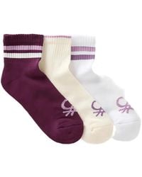 Benetton - Logo-Motif Striped-Ankle Socks (Set Of Three) - Lyst