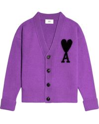 Ami Paris - Ami Paris Logo-intarsia Wool Cardigan - Lyst