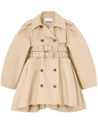 Ganni - Peplum-Waist Double-Belted Trench Coat - Lyst