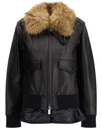 Sacai - Plush-Collar Leather Jacket - Lyst