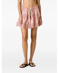 Pink - Lace-Trim Ruffled Mini Skirt - Lyst