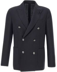 Lardini - Herringbone-Pattern Double-Breasted Blazer - Lyst