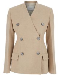 Tela - Lapelless Double-Breasted Blazer - Lyst