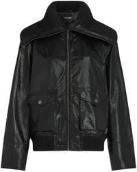 KARL LAGERFELD - Knitted Collar Leather Jacket - Lyst