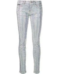 Philipp Plein - Embellished Cotton Blend Denim Jeans - Lyst