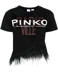 Pinko - Feather Detail Cropped T-shirt - Lyst
