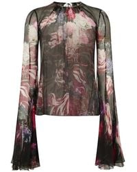 Roberto Cavalli - Floral-Print Flared-Sleeve Blouse - Lyst
