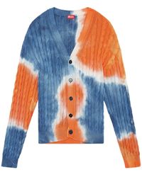 DIESEL - Tie-dye Cardigan In Cable-knit Cotton - Lyst